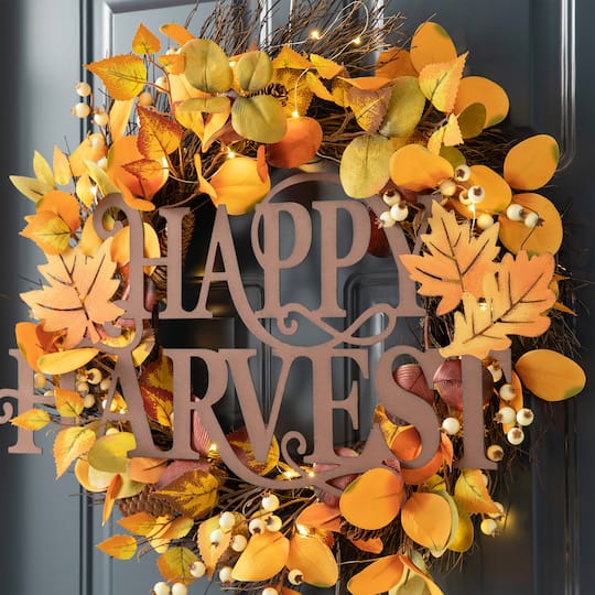 Glitzhome® 24" Metal "HAPPY HARVEST" Wall Décor